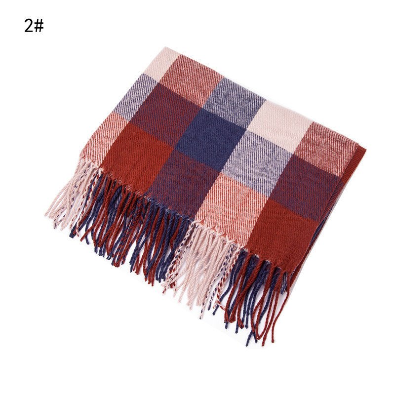European And American Autumn And Winter Cashmere - like Red Plaid Double - sided Color Plaid Tassel Scarf Women Plus - sized Size Shawl - Zambeel