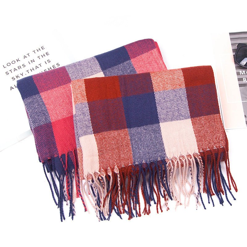 European And American Autumn And Winter Cashmere - like Red Plaid Double - sided Color Plaid Tassel Scarf Women Plus - sized Size Shawl - Zambeel