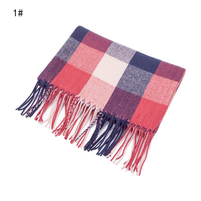 European And American Autumn And Winter Cashmere - like Red Plaid Double - sided Color Plaid Tassel Scarf Women Plus - sized Size Shawl - Zambeel