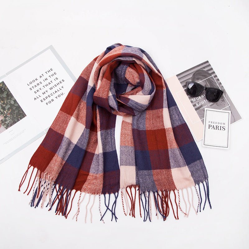European And American Autumn And Winter Cashmere - like Red Plaid Double - sided Color Plaid Tassel Scarf Women Plus - sized Size Shawl - Zambeel