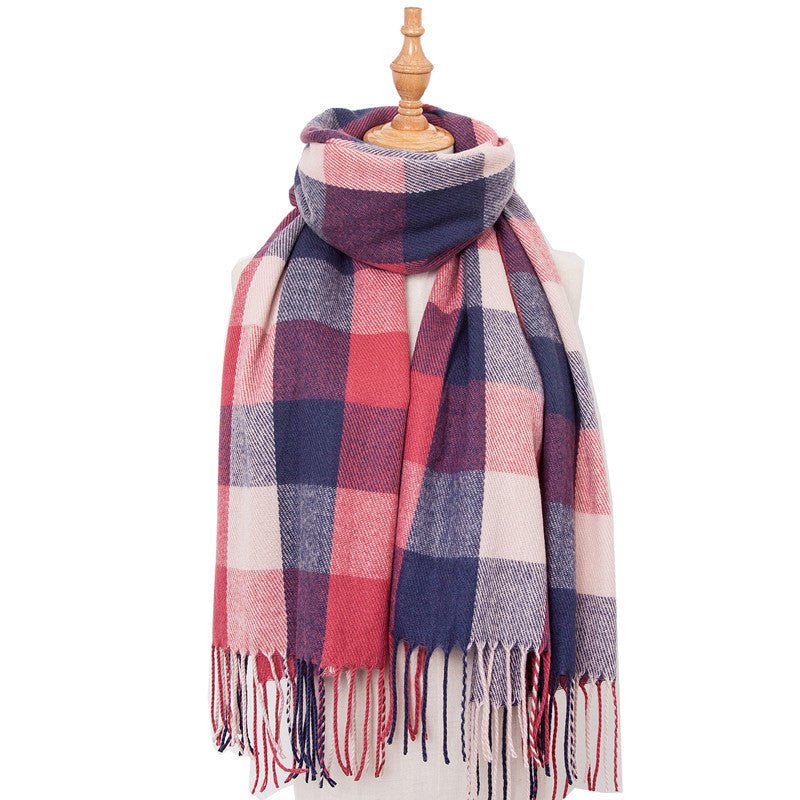 European And American Autumn And Winter Cashmere - like Red Plaid Double - sided Color Plaid Tassel Scarf Women Plus - sized Size Shawl - Zambeel