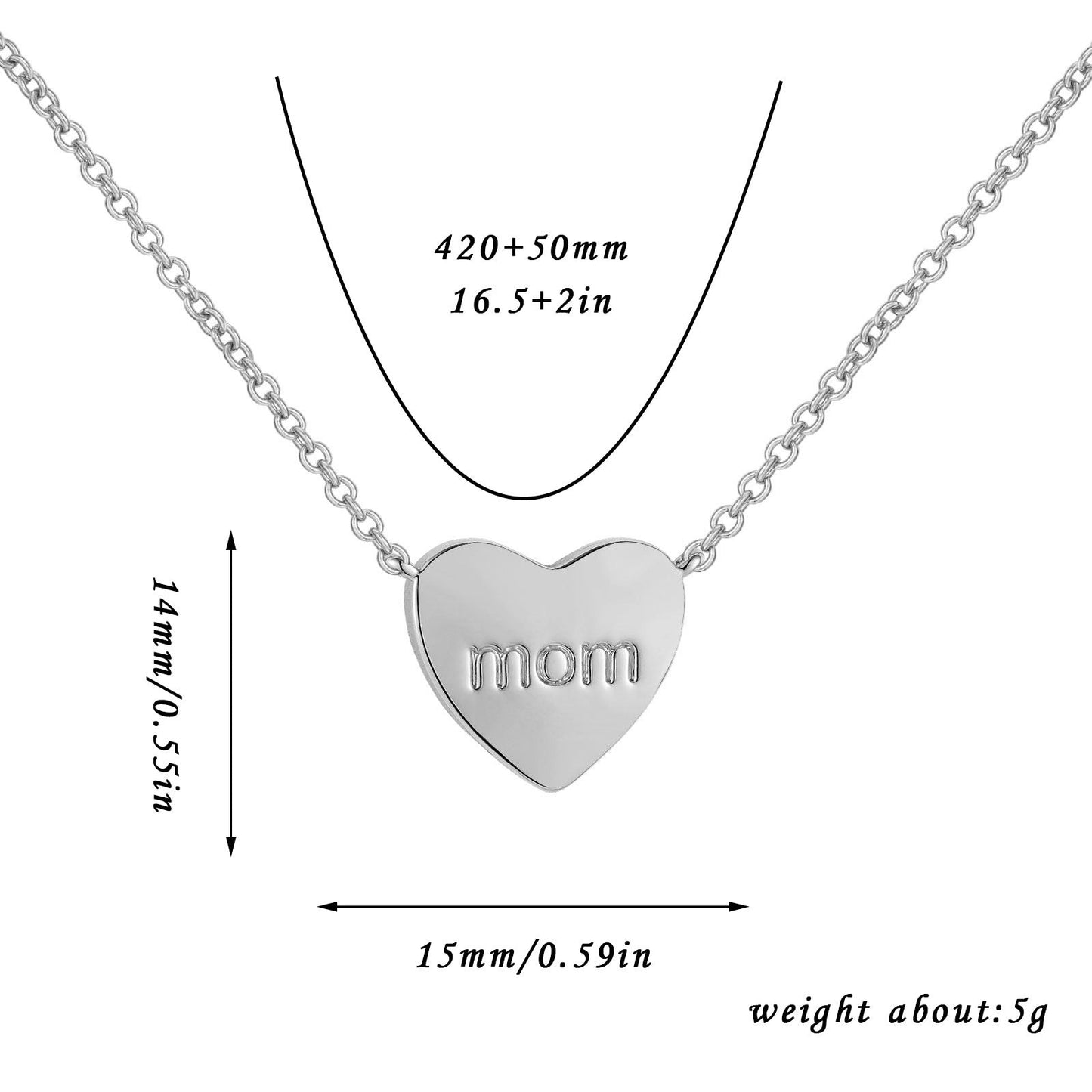 European And American Loving Heart Zircon Mother's Day Corrosion Letter Mom Geometric Brass Double Open Peach Heart Necklace - Zambeel