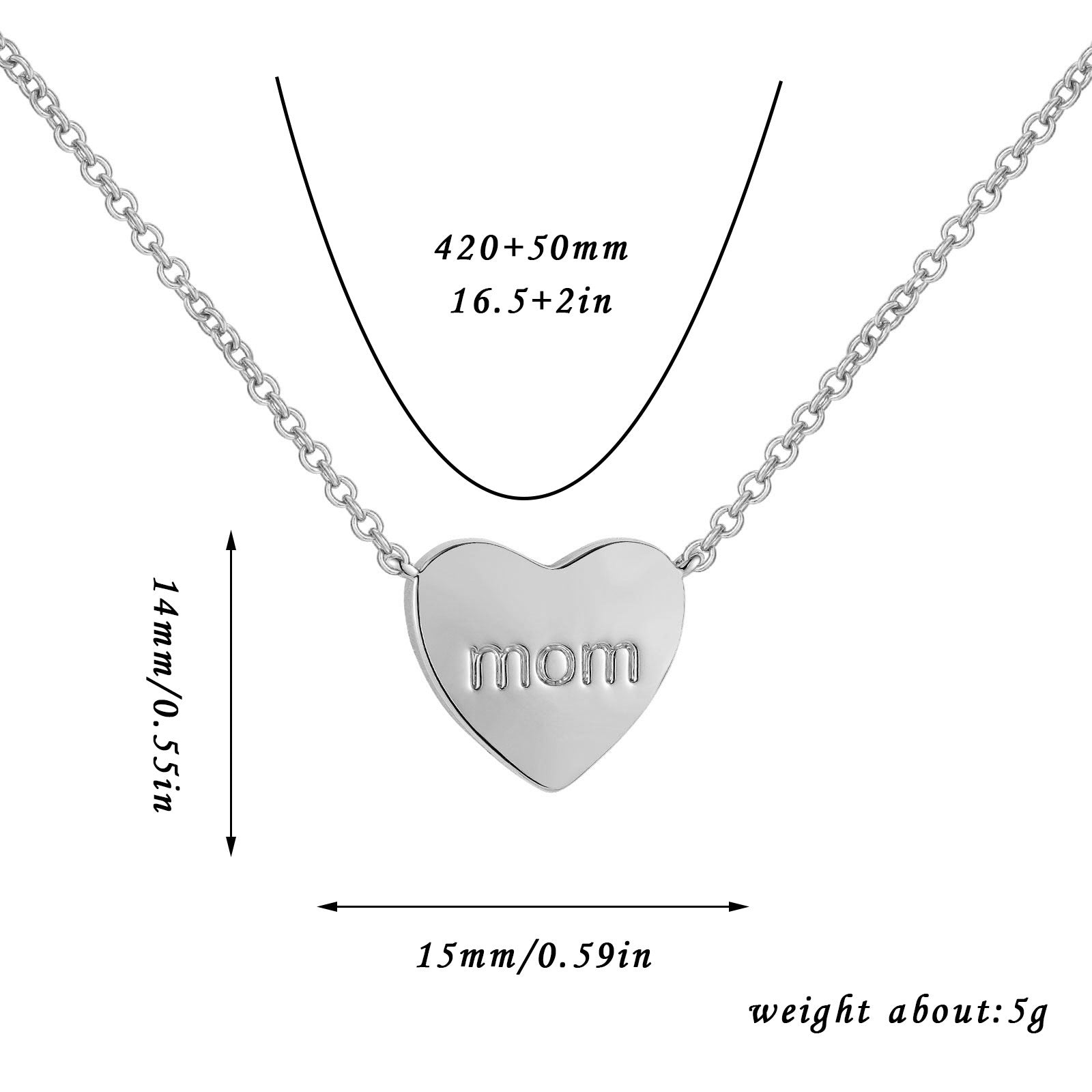 European And American Loving Heart Zircon Mother's Day Corrosion Letter Mom Geometric Brass Double Open Peach Heart Necklace - Zambeel