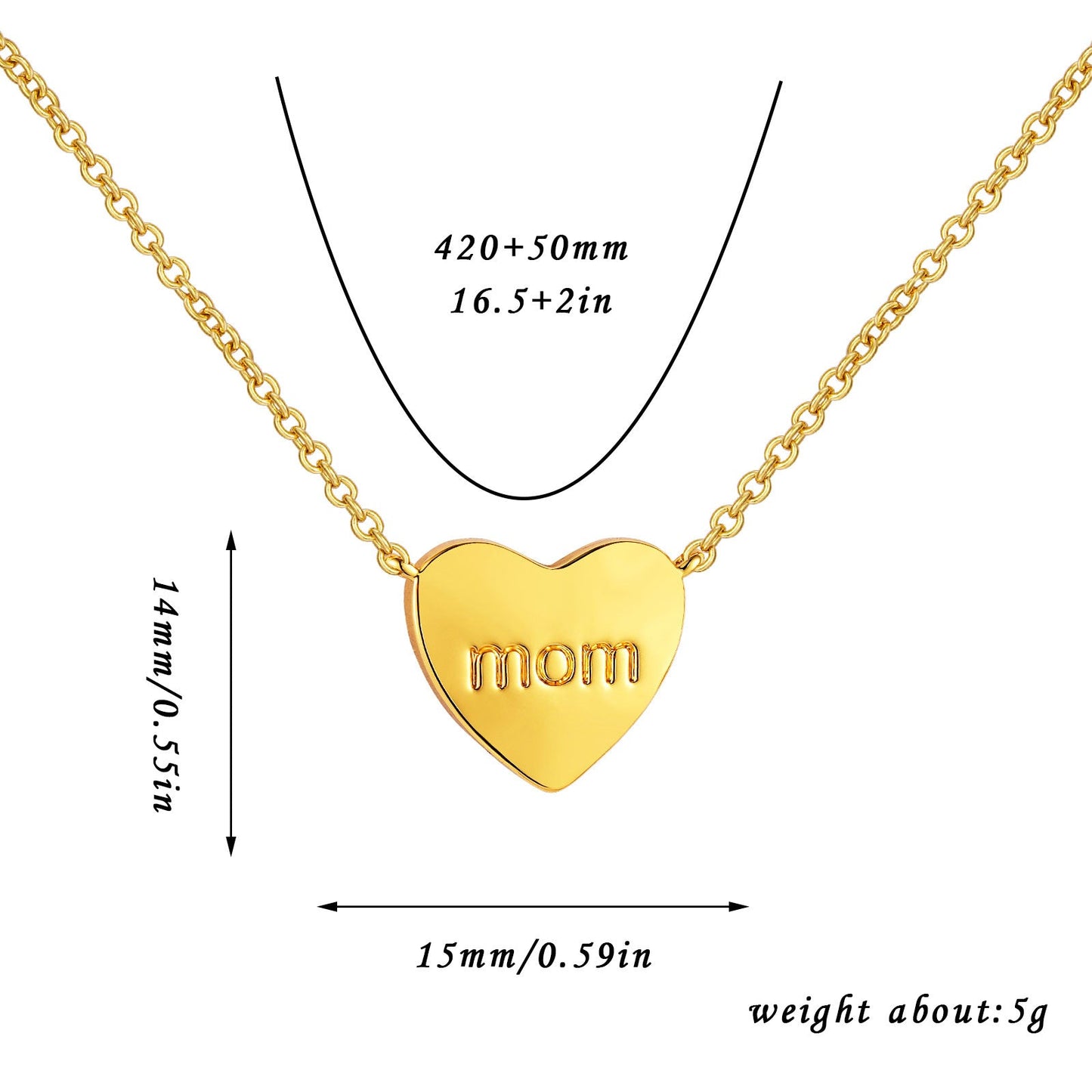 European And American Loving Heart Zircon Mother's Day Corrosion Letter Mom Geometric Brass Double Open Peach Heart Necklace - Zambeel