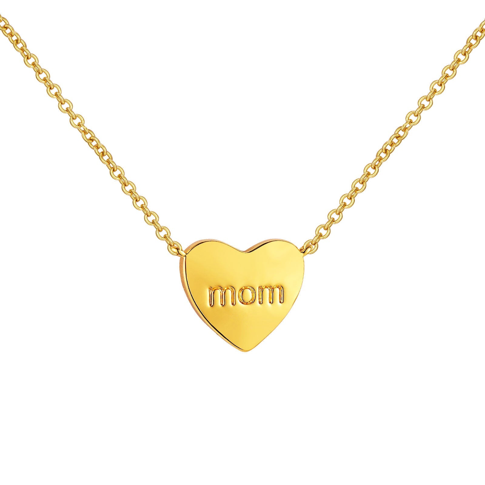 European And American Loving Heart Zircon Mother's Day Corrosion Letter Mom Geometric Brass Double Open Peach Heart Necklace - Zambeel
