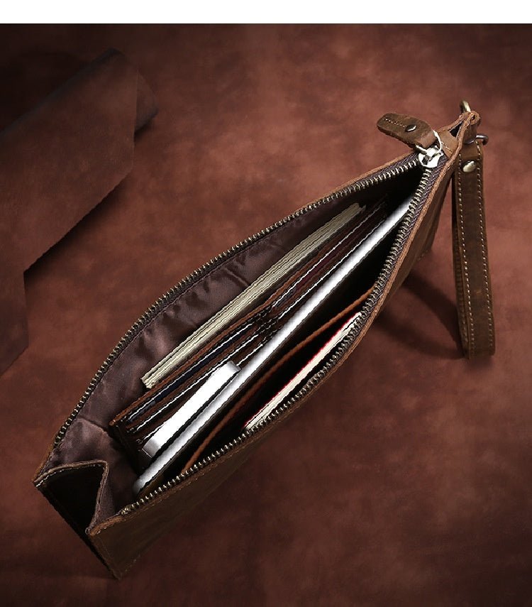 European And American Retro Crazy Horse Leather Men's Clutch - Zambeel