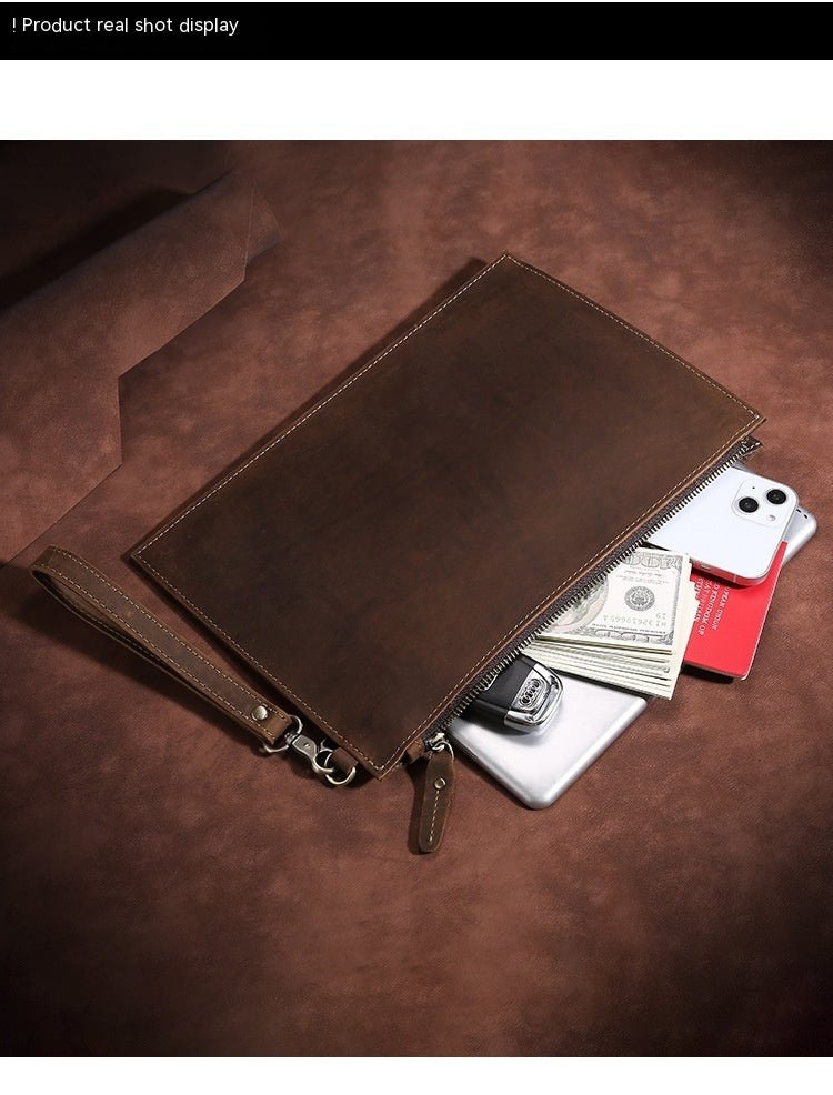 European And American Retro Crazy Horse Leather Men's Clutch - Zambeel