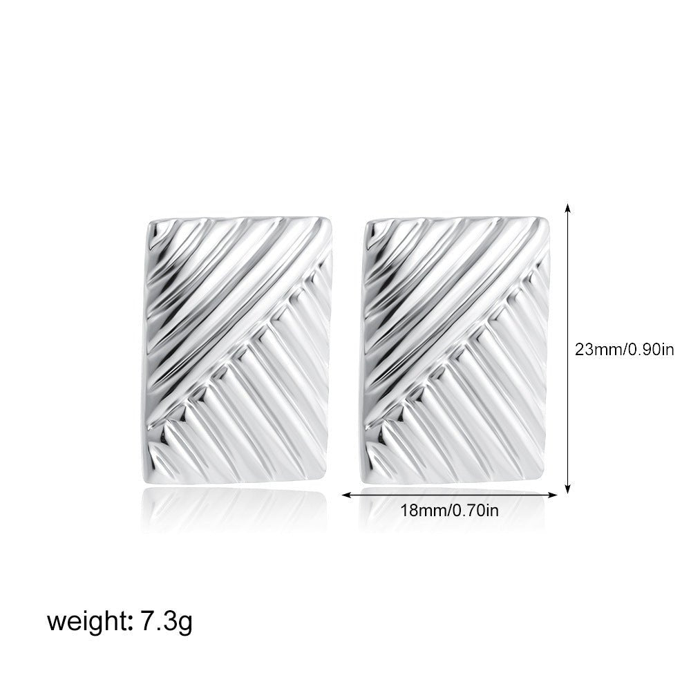 European And American Stainless Steel 18K Gold Rectangular Twill Symmetrical Eye - catching Large Studs Retro - Zambeel