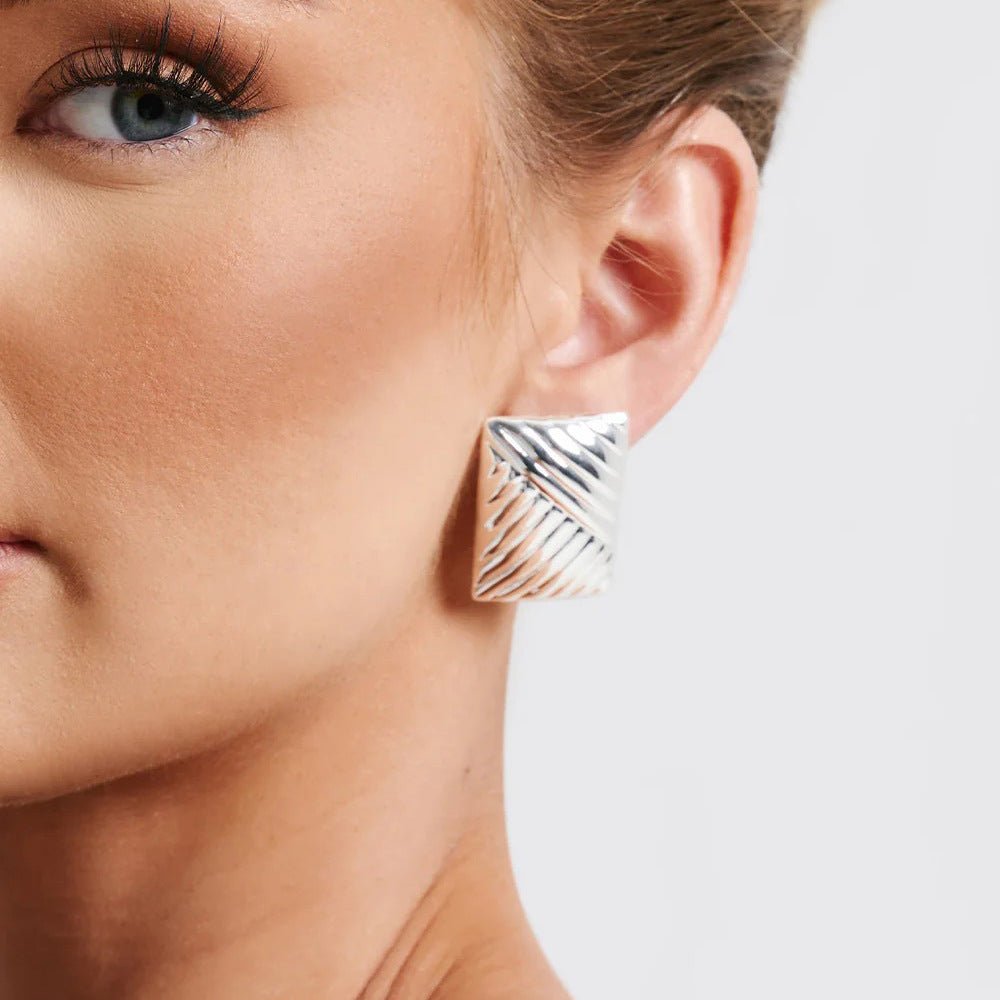 European And American Stainless Steel 18K Gold Rectangular Twill Symmetrical Eye - catching Large Studs Retro - Zambeel