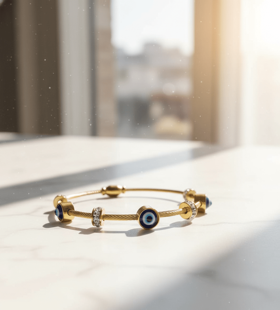 Evil Eye Protection Cable Bangle - Zambeel