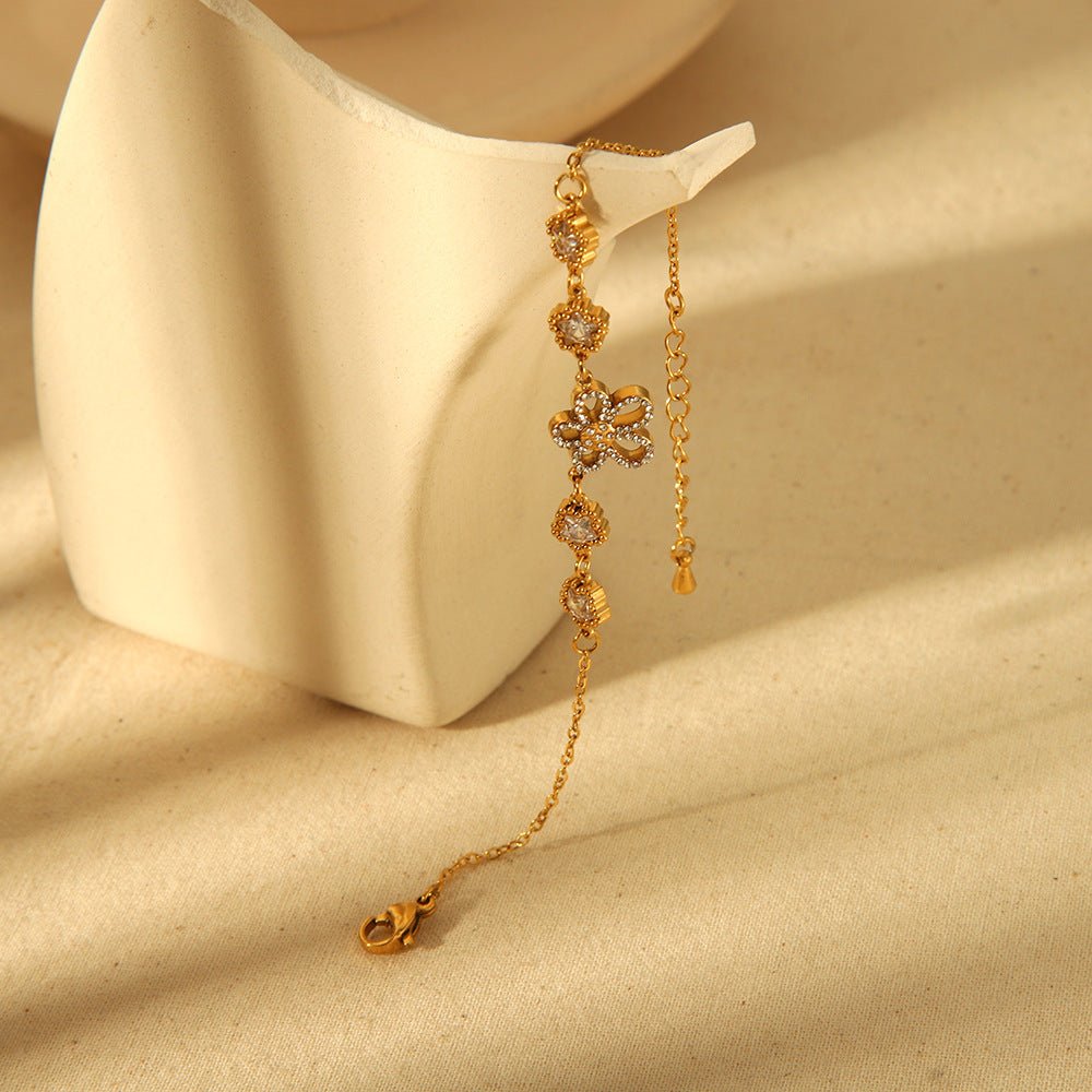 Fashion 18K Gold Plated Stainless Steel Inlaid Zircon Flower Bracelet - Zambeel