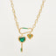 Fashion Emerald Love Key Inlaid Zircon Pendant Necklace - Zambeel
