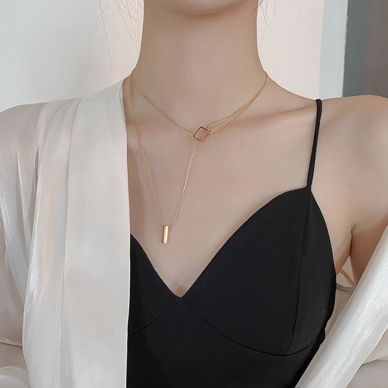Fashion Geometric Necklace Double - layer Adjustable Length Sweater Chain Simple Temperament Necklace Women's Jewelry - Zambeel