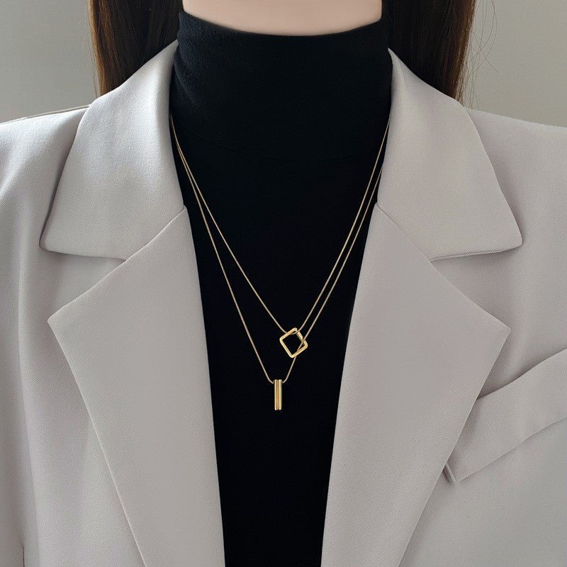 Fashion Geometric Necklace Double - layer Adjustable Length Sweater Chain Simple Temperament Necklace Women's Jewelry - Zambeel