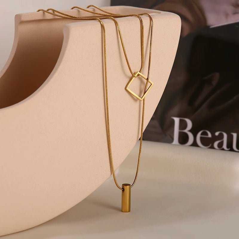 Fashion Geometric Necklace Double - layer Adjustable Length Sweater Chain Simple Temperament Necklace Women's Jewelry - Zambeel