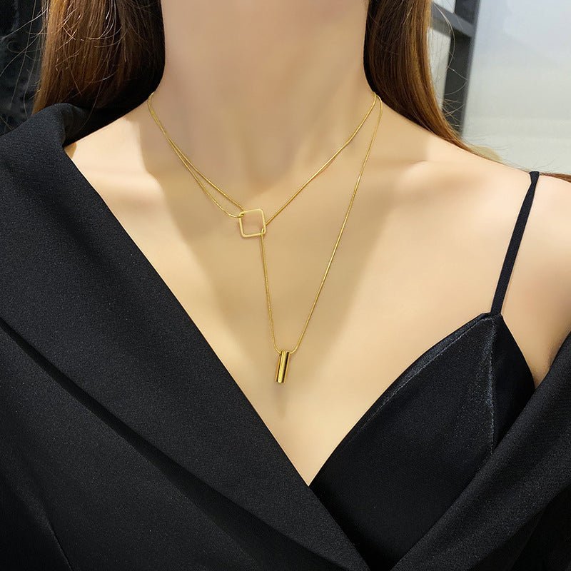 Fashion Geometric Necklace Double - layer Adjustable Length Sweater Chain Simple Temperament Necklace Women's Jewelry - Zambeel