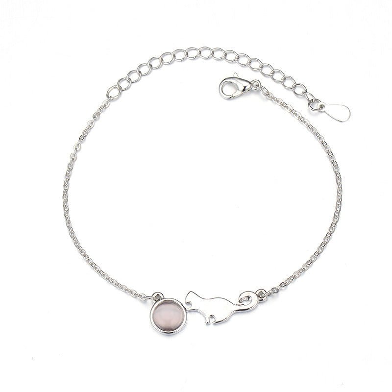 Fashion Ladies Cat Charm Bracelet Silver - Zambeel