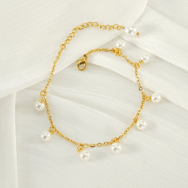 Fashion Simple Tassel Stainless Steel Pearl Anklet - Zambeel