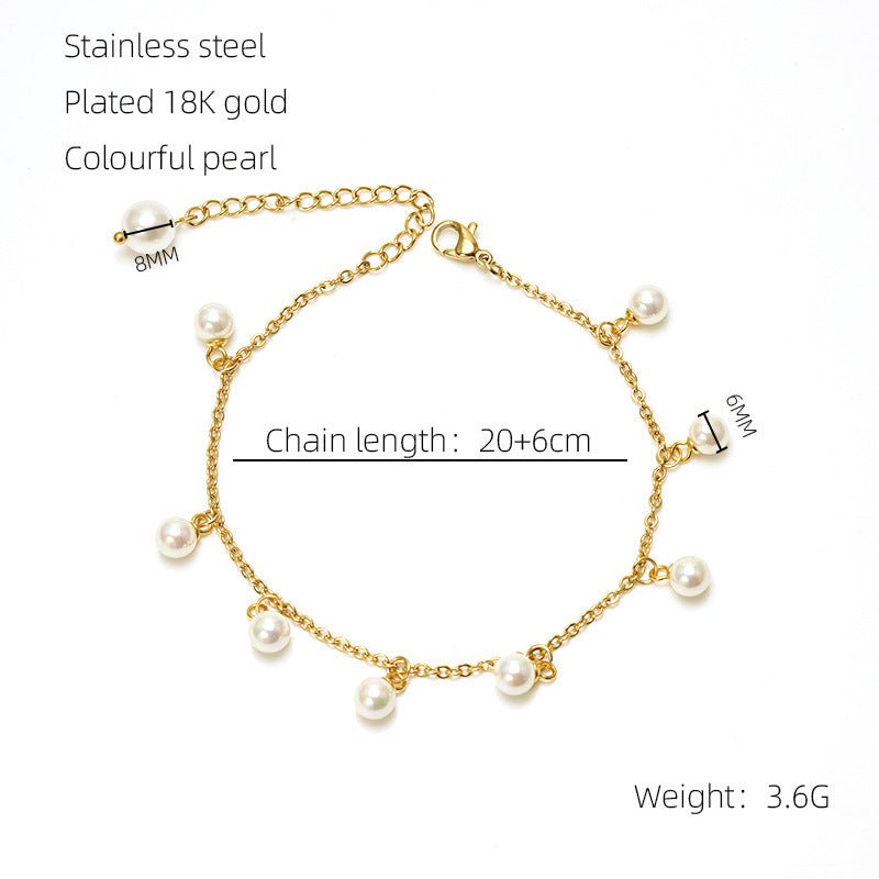 Fashion Simple Tassel Stainless Steel Pearl Anklet - Zambeel
