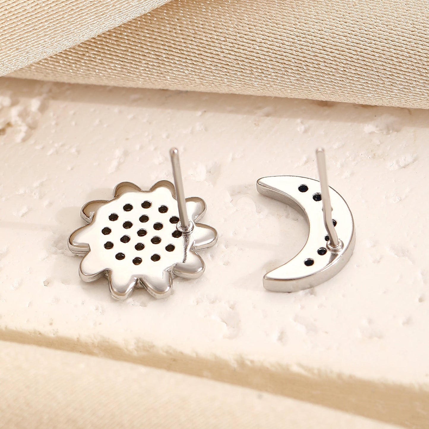 Fashion Sun And Moon Full Diamond Stainless Steel Studs - Zambeel