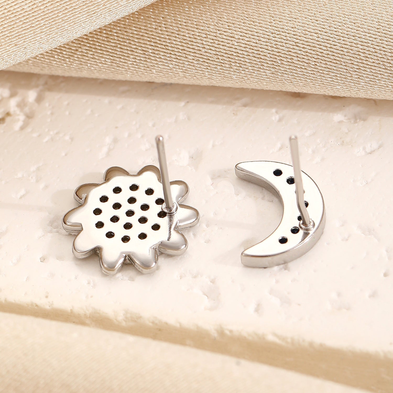 Fashion Sun And Moon Full Diamond Stainless Steel Studs - Zambeel