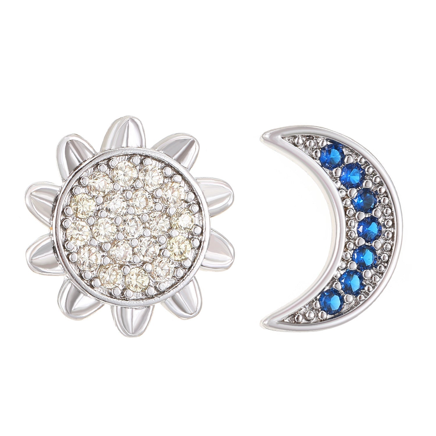 Fashion Sun And Moon Full Diamond Stainless Steel Studs - Zambeel
