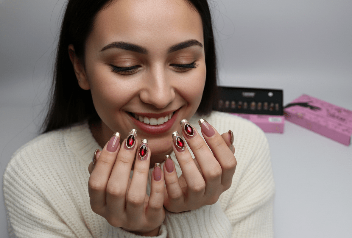 Febble - Burgundy Luxe Gem Nails (Original) - Zambeel