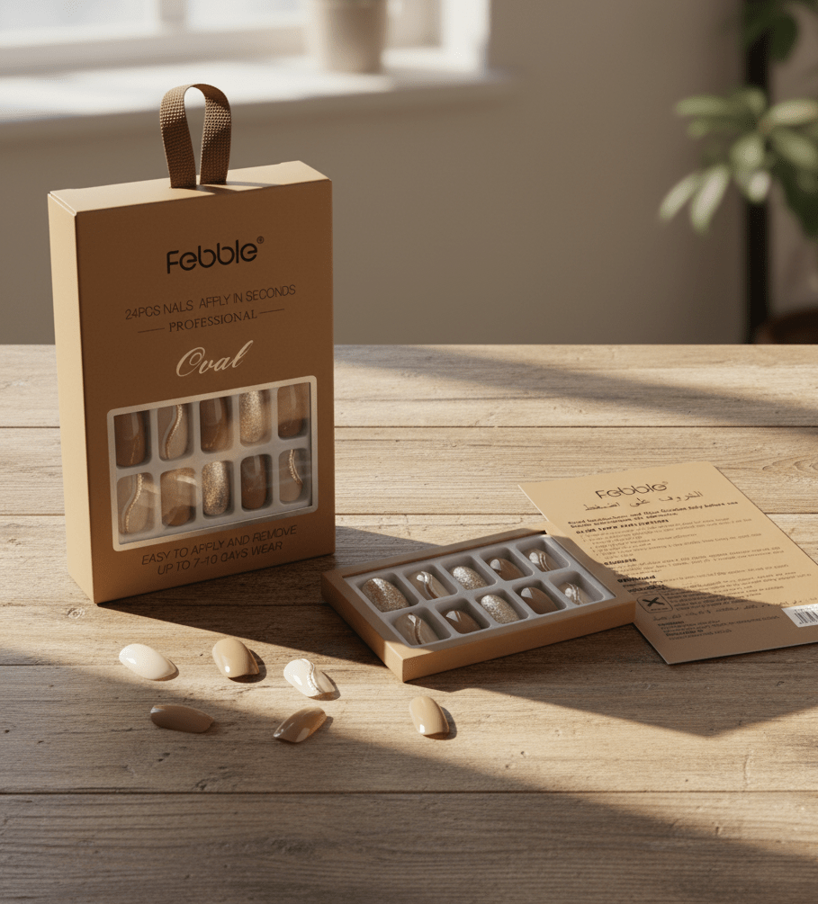 Febble - Coffee Gold Glitter Oval Nails (Original) - Zambeel