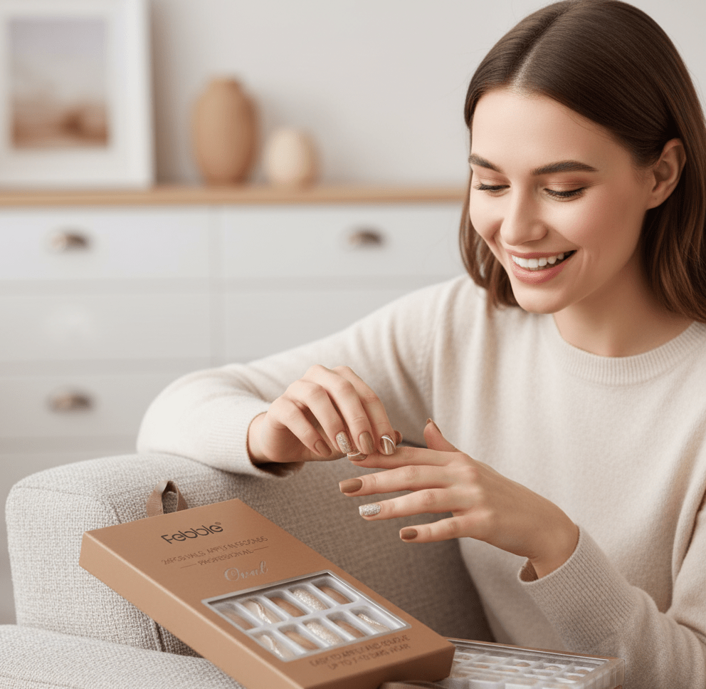 Febble - Coffee Gold Glitter Oval Nails (Original) - Zambeel