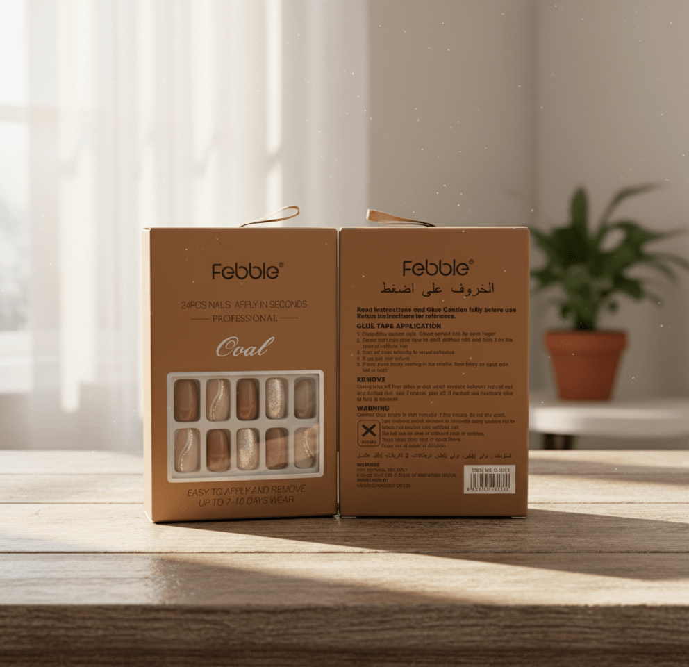 Febble - Coffee Gold Glitter Oval Nails (Original) - Zambeel