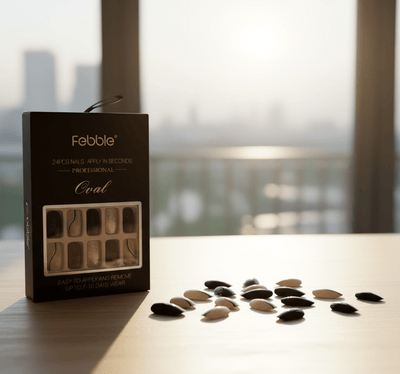 Febble - Elegant Black Nude Oval Nails (Original) - Zambeel