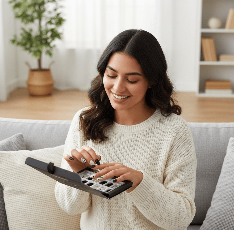 Febble - Elegant Black Nude Oval Nails (Original) - Zambeel