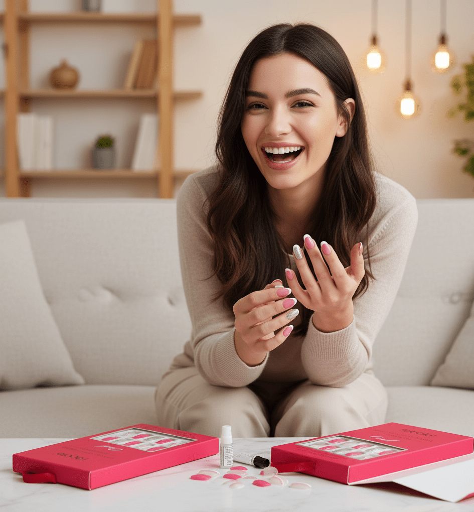 Febble - Hot Pink Sparkle Oval Nails (Original) - Zambeel