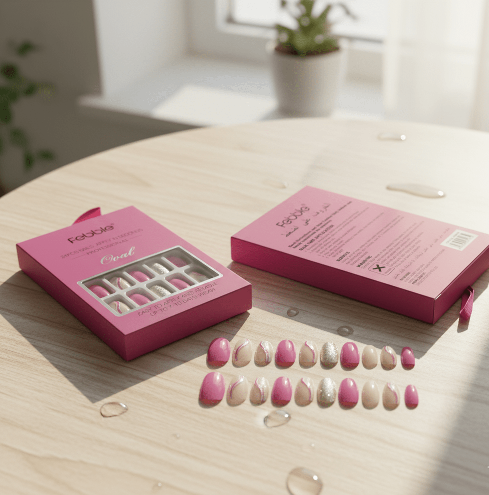 Febble - Hot Pink with Silver Sparkle Press - On Nails (Original) - Zambeel