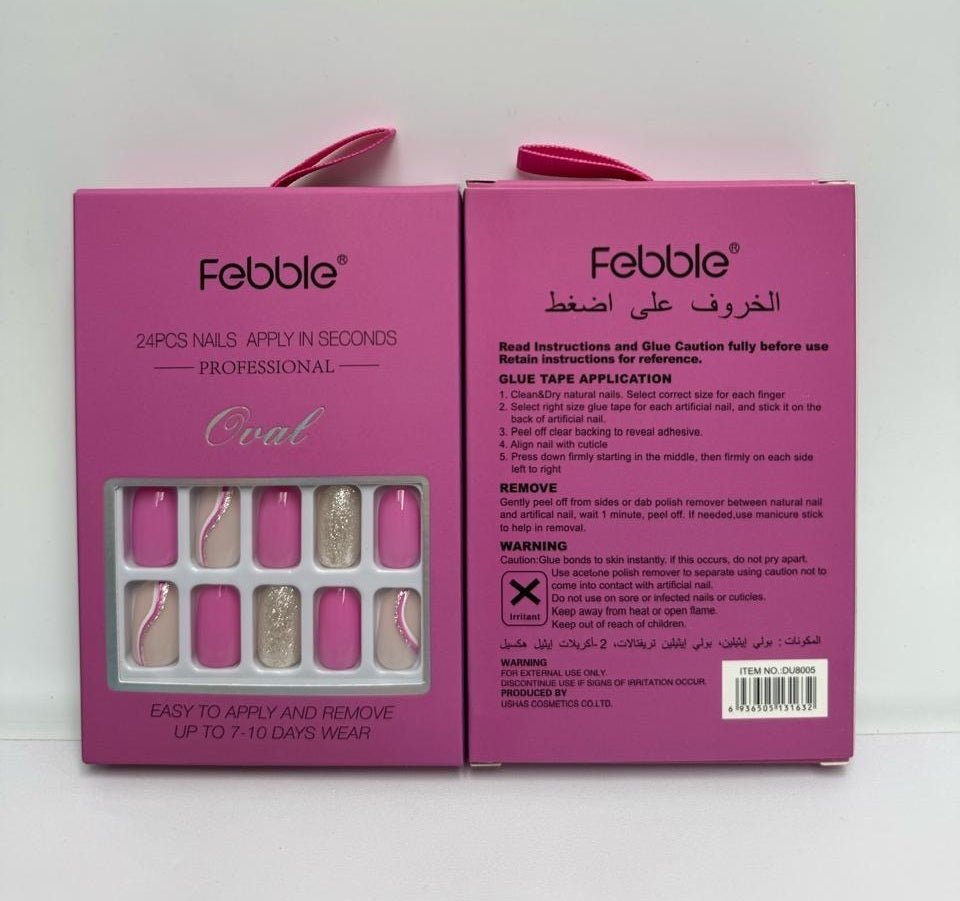 Febble - Hot Pink with Silver Sparkle Press - On Nails (Original) - Zambeel