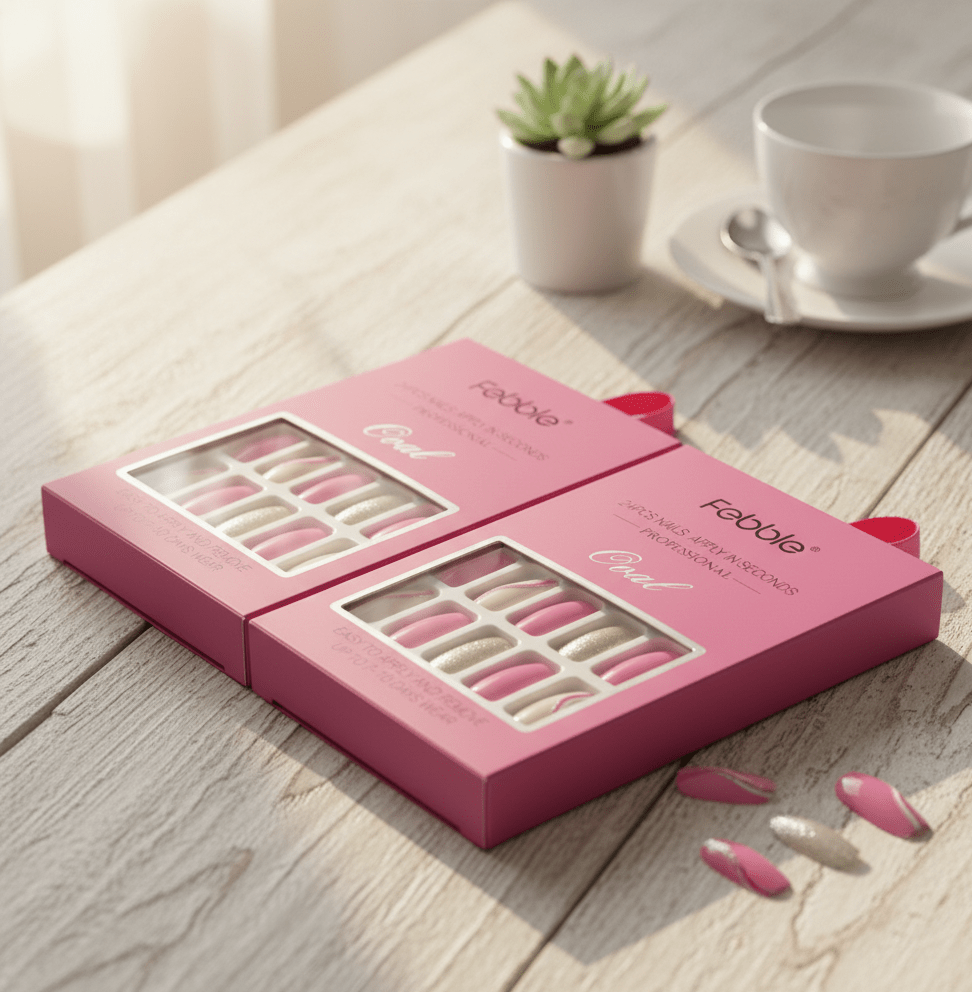 Febble - Hot Pink with Silver Sparkle Press - On Nails (Original) - Zambeel