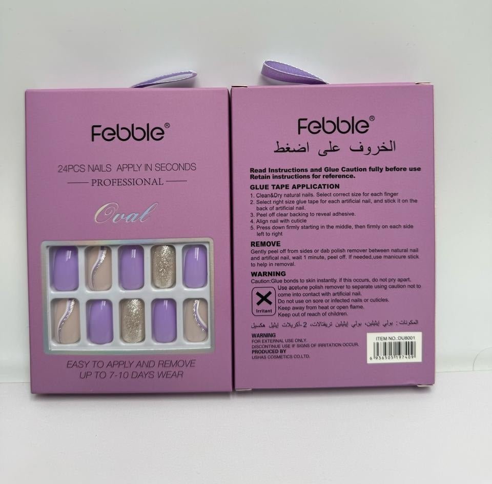 Febble - Lilac Purple Glitter Mix Press - On Nails (Original) - Zambeel