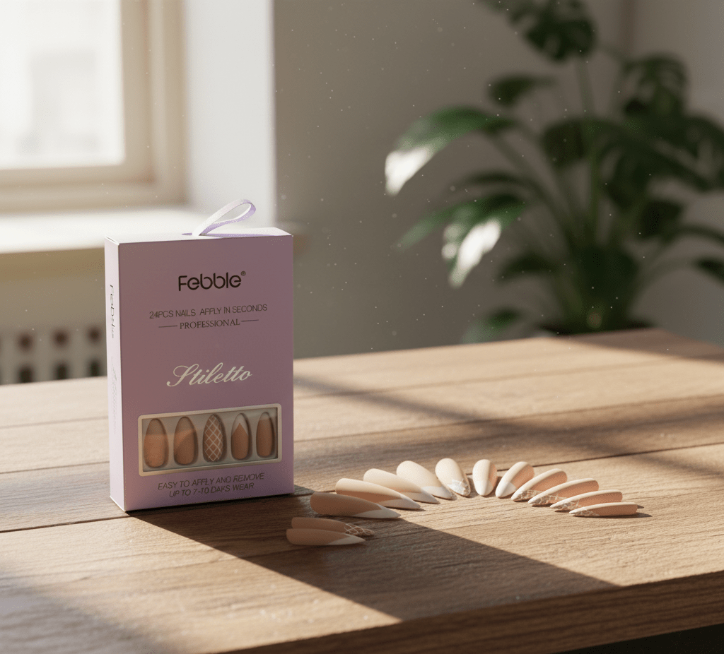 Febble - Nude Net Pattern Mix Press - On Nails (Original) - Zambeel