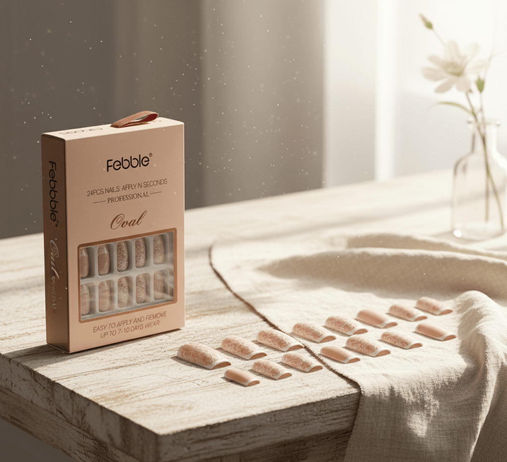 Febble - Oval Floral Matte Grey Press - On Nails (Original) - Zambeel