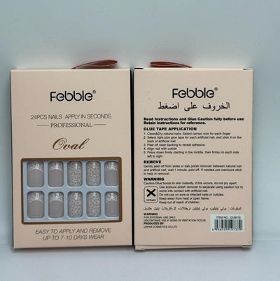 Febble - Oval Floral Matte Grey Press - On Nails (Original) - Zambeel