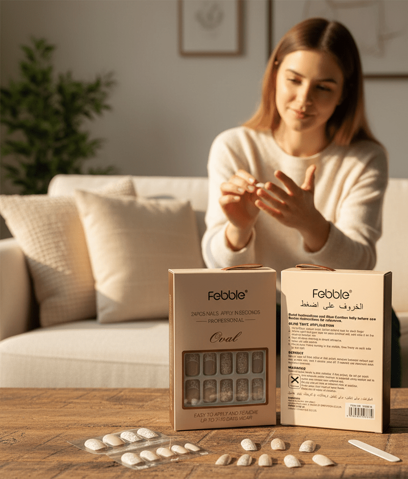 Febble - Oval Floral Matte Grey Press - On Nails (Original) - Zambeel