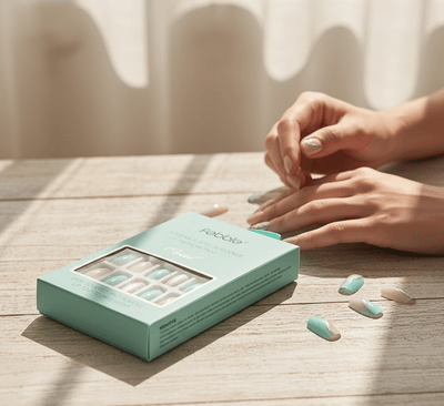 Febble - Oval Mint & Silver Glitter Press - On Nails (Original) - Zambeel