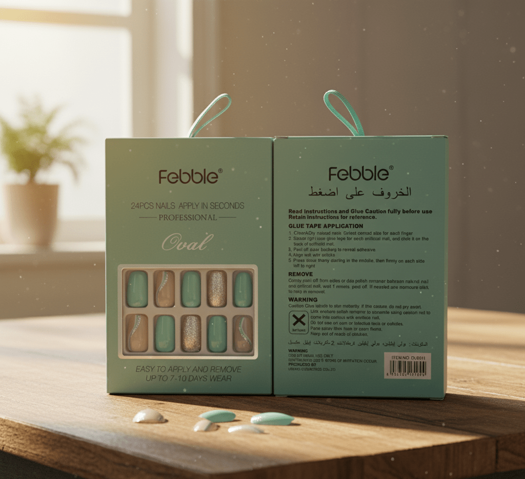 Febble - Oval Mint & Silver Glitter Press - On Nails (Original) - Zambeel