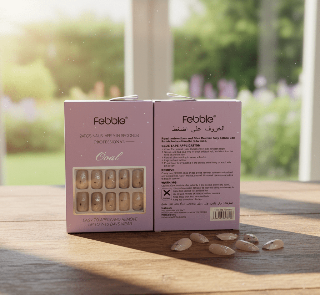 Febble - Oval Soft Nude Sparkle Press - On Nails (Original) - Zambeel