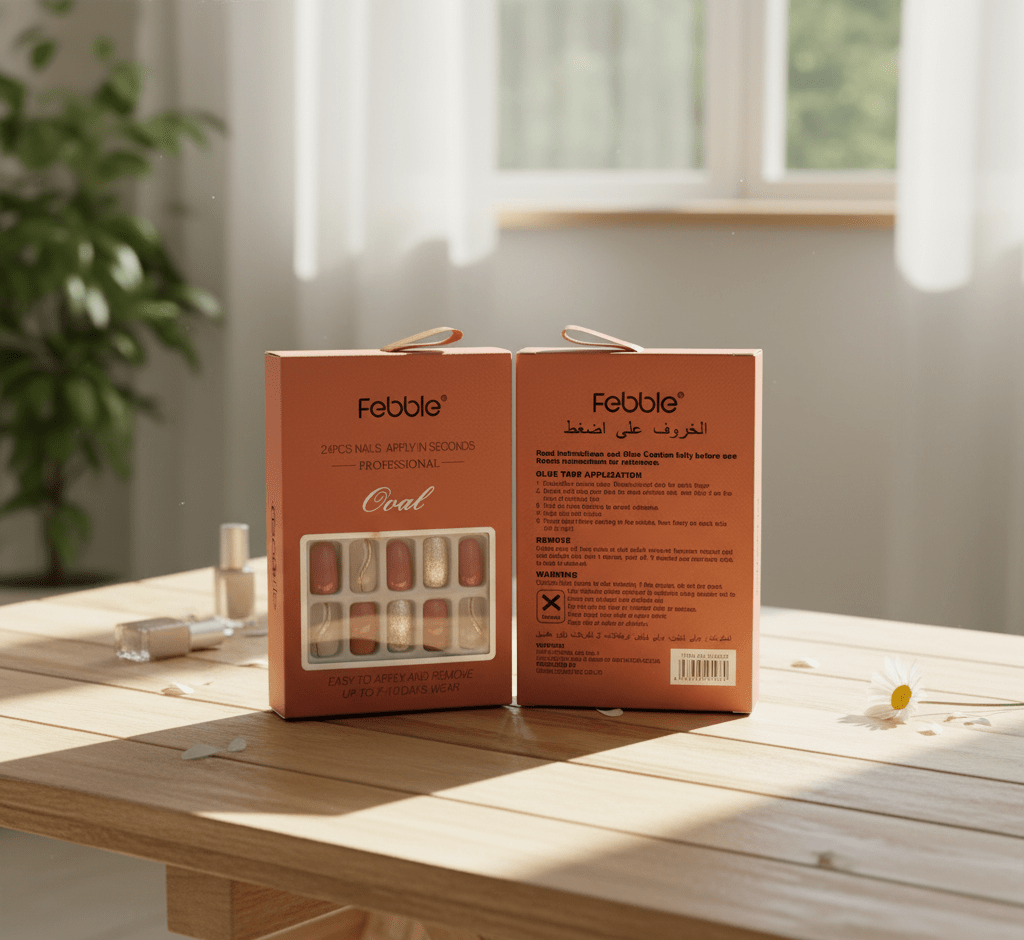 Febble - Peach Nude with Silver Sparkle Press - On Nails (Original) - Zambeel