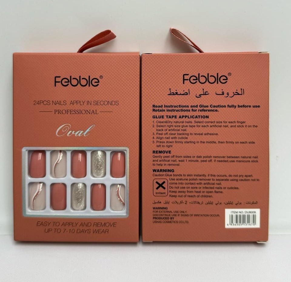 Febble - Peach Nude with Silver Sparkle Press - On Nails (Original) - Zambeel