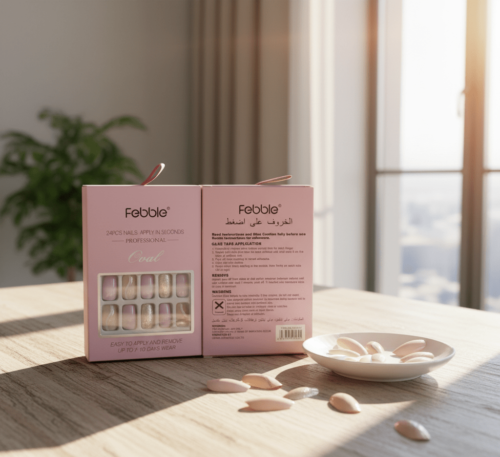 Febble - Soft Lavender & Silver Glitter Press - On Nails (Original) - Zambeel