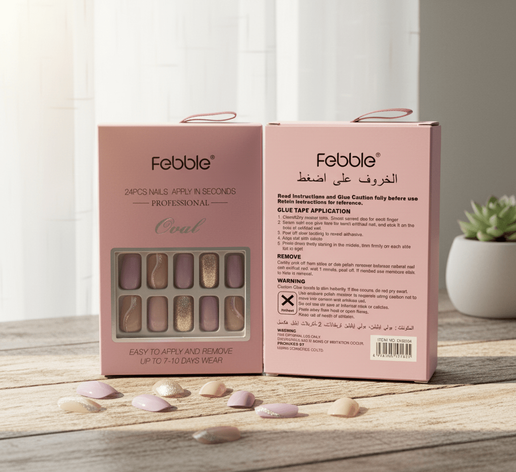 Febble - Soft Lavender & Silver Glitter Press - On Nails (Original) - Zambeel