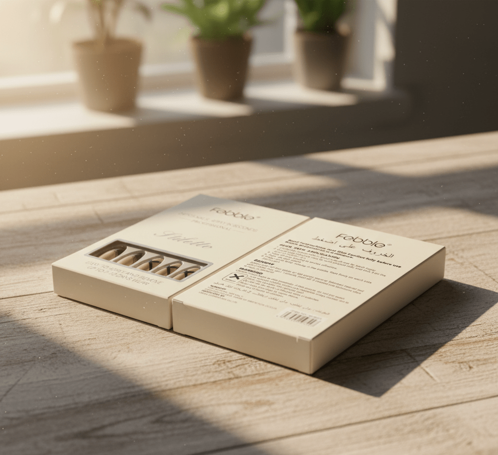 Febble - Stiletto Nude Black Cross Press - On Nails (Original) - Zambeel