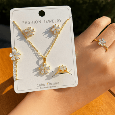 Floral Blossom Cubic Zirconia Jewelry Set - Zambeel